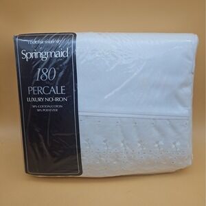 Vintage Springmaid 180 Percale Double Sheet Set NOS New White Floral Design
